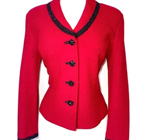 St John Evening jacket red shimmer and black trim paillettes NWOT size 10 - Picture 1 of 5