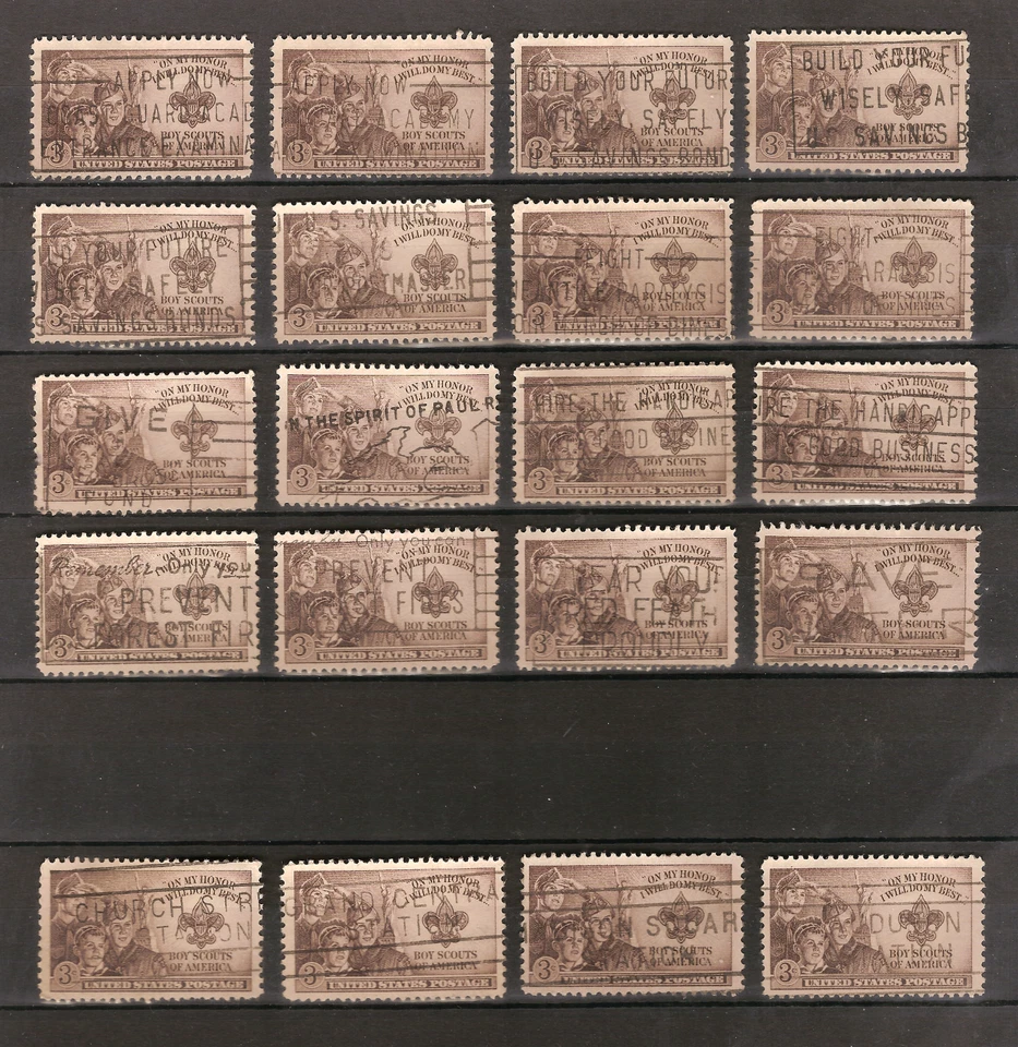 20 #995 Stamps with Socked-On-The-Nose (SOTN) Slogan or NYC P.O. Station Cancels - Image 1 of 1