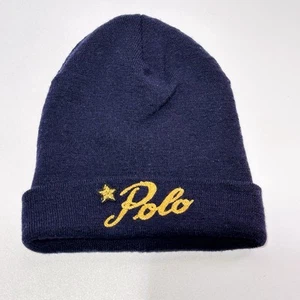 Polo Ralph Lauren Beanie 100% Merino Wool Navy Winter Hat Gold Stitch Logo (t56) - Imagen 1 de 10