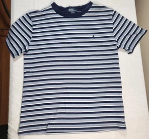 Polo by Ralph Lauren Jungen 10-12 blau gestreift Rundhalsausschnitt Shirt gesticktes Logo - Bild 1 von 4