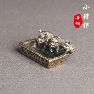 Brass Pig Figurines Gifts Copper Tea pet Statuette Handmade Sculptures Fengshui - Picture 1 of 5