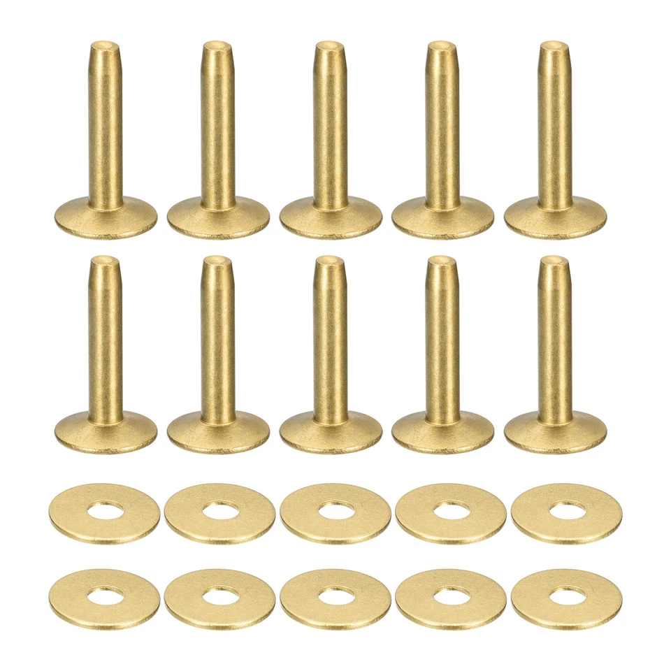10 Set Ottone Rivetti e Sbavature,9x3.3x21mm Ottone Rivetto Chiusura,Oro Tono - Immagine 1 di 4
