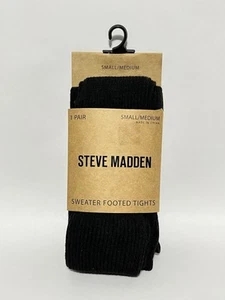 Steve Madden Sweater Footed Tights Women’s S/M One Pair Black Warm NWT - Picture 1 of 6