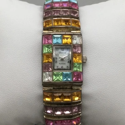 Geneva Platinum Watch Women 19mm Colored Crystals Silver Tone New Battery 7.25" - Image 1 of 4