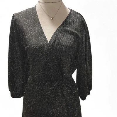 "Increíble vestido Janette Plus negro brillo metálico talla 1X P-P20""L45""" Foto 1 de 3