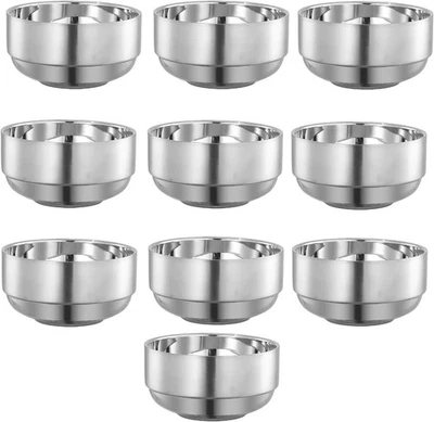 10 Pack 18/8 Stainless Steel Bowls, 14 Oz Double Walled - Image 1 of 3