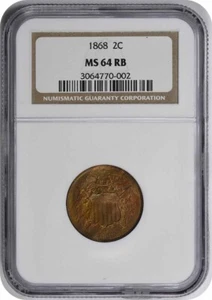 1868 Two Cent Piece MS64RB NGC - Picture 1 of 2