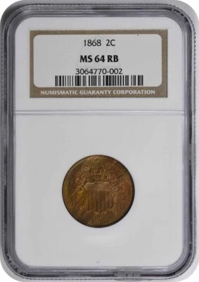 1868 Two Cent Piece MS64RB NGC - Image 1 of 2