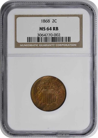 1868 Two Cent Piece MS64RB NGC Cover