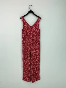 Fat Face Red White Floral V-Neck Pocket Jumpsuits Sleeveless Size UK 8 - Picture 1 of 14