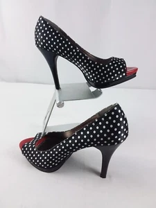 Rampage Gracee Women's Black White Polka Dot Peep Toe Heels Size 9.5M - Picture 1 of 7