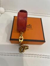 Auth HERMES Glove Holder Bag Charm Red/Gold Leather/Metal used JP