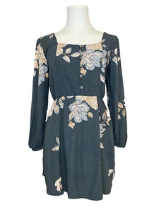 O'NEILL Belinda Gray Floral Long Sleeve Square Neck Lined Mini Dress SZ L - Picture 1 of 17