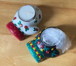 Maria Engelbreit Weihnachten Winter Fäustling Teelicht Votivkerzenhalter 2er Set - Bild 1 von 2