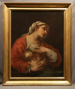 Madonna and Child Religious Italian Painting Breastfeeding 17th Century Baroque - Picture 1 of 11
