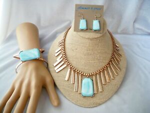 Glimmer & Grace Necklace Earrings & Bracelet Aqua Blue Genuine Shell Set