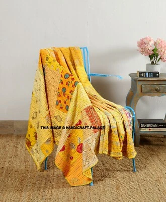 Kantha Blumenmuster Recycelt Alt Sari Seide Patola Indisch Decke 152X127cm - Bild 1 von 4