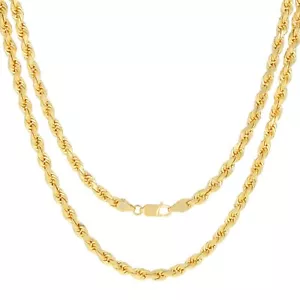 14k Yellow Solid Gold 5mm Mens Diamond Cut Rope Chain Necklace Italian Made 20" - Picture 1 of 12