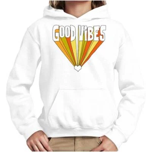 Retro Motivational Positive Good Vibes Heart Youth Hooded Sweatshirt Boy or Girl - Picture 1 of 7