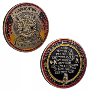 Firefighter Prayer Fireman First In Last Out Challenge Coin (SHIPS FROM USA) - Picture 1 of 3