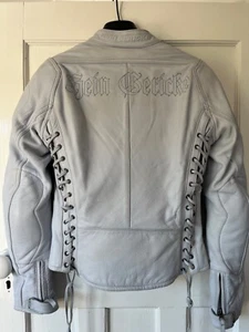 hein gericke leather jacket womens white/blue laced back with armour  - Picture 1 of 11