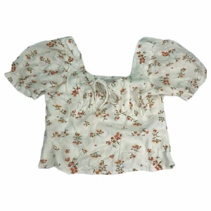 Juniors Womens Top Size Small S Peasant White Floral Short Summer Spring NWT - Picture 1 of 8