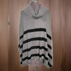 Calvin Klein Gray Striped Sweater Cape Turtleneck Womens Size L / XL - Picture 1 of 13