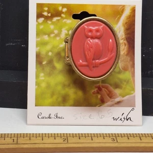 Carole Inc. Wunschring rosa Eule & goldfarben elastisch Größe 6,5 - Bild 1 von 5