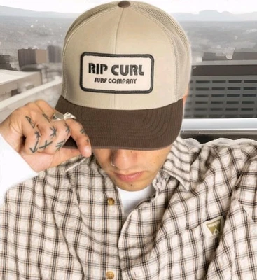 Rip Curl Icons Pump Brown Corduroy Taupe Tan Structured Trucker Snapback Hat Cap - Image 1 of 4