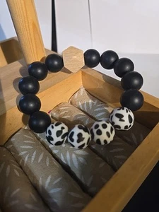 Silikon Perlen Armband schwarz Leopard mit Holzperlen elastisch - Bild 1 von 5