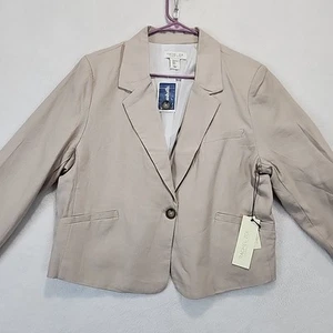 Rachel Zoe Blazer Womens XL Open Front Linen Blend Notched Collar Beige Preppy - Picture 1 of 15