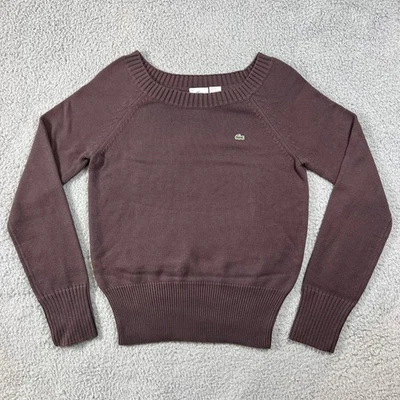 Lacoste Brown Cotton Croc Logo Long Sleeve Sweater Women Size L(US) / 10(EU) NWT - Image 1 of 4