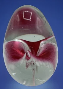 Vtg GES Glass Eye Studio 1991 Signed Egg Shaped Paperweight Pink White Pretty - Picture 1 of 13