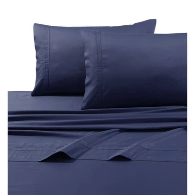 TRIBECA LIVING King 500 Thread Count Extra Deep Pocket Sateen Fitted Sheet Midnight Blue