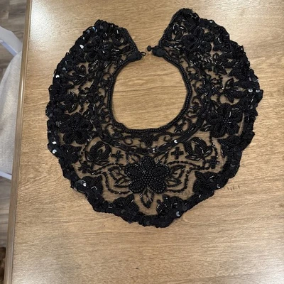 Винтажный черный бисер воротник последовательность кружева - Изображение 1 из 4
