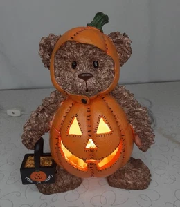 Light Up Bear In Pumpkin Suit Halloween Decor 9" Tall - Picture 1 of 4
