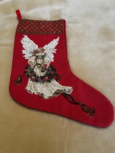 DE COLECCIÓN TAPIZ AGUJA NAVIDAD MEDIAS ÁNGEL VICTORIANO TERCIOPELO ROJO - Imagen 1 de 13