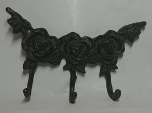 Vintage San Pacific Int'l SPI Brass Flower Wall Mount Key 3 Hook Hanger 7" (C2 - Picture 1 of 5