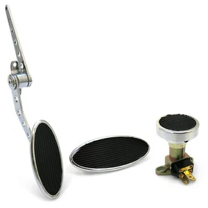 Oval Firewall Mnt Gas Pedal, Lg Oval Brake Pad and Dimmer Pad Chromed Billet - Picture 1 of 8