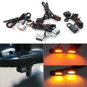 Mini LED Turn Signal Indicator Amber Light Lamp Blinker Motorcycle Handlebar Kit - Picture 1 of 11