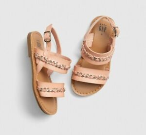 Baby Gap Girl's Blush Faux Leather Metallic Braided Sandal Shoes 7 Toddler NWT