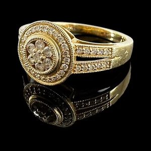 Anillo de moda oro amarillo macizo 14k diamante pavé y milgrain talla 6,25 3,36 g - Imagen 1 de 7