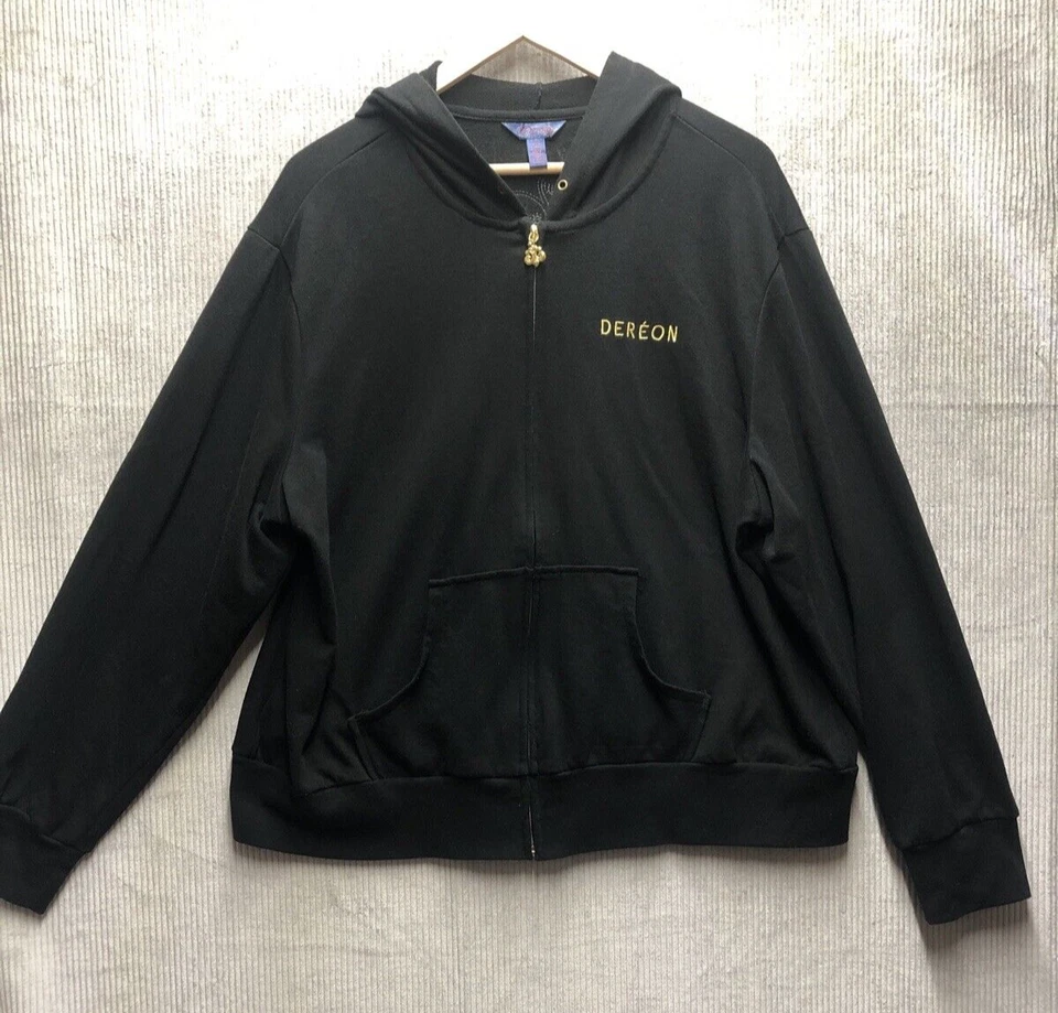 Sudadera Dereon Mujer Cremallera Completa Talla 3X Negra Lentejuelas Filigrana Foto 1 de 4