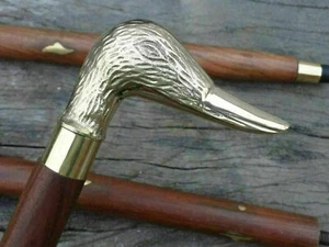 Antiguo bastón de madera con mango de cabeza de pato de latón de diseñador victoriano bastón regalo - Imagen 1 de 6