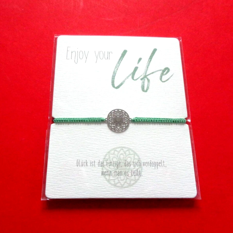 Armband "Enjoy your life" Edelstahl MANDALA DES GLÜCKS grün HCA - Bild 1 von 1