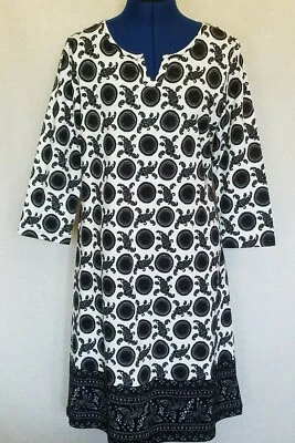 Vestido para mujer Liz Claiborne talla pequeña negro blanco medallones elástico manga 3/4 Foto 1 de 4