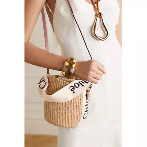 NUOVA BORSA A TRACOLLA ESTIVA CHLOE PICCOLA IN LEGNO SECCHIO RAFFIA PAGLIA NUOVA CON ETICHETTE - Foto 1 di 12