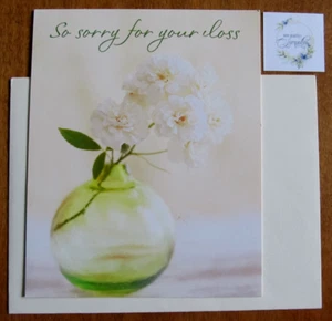 NOS Hallmark Sympathy Greeting Card, Envelope & Seal - White Flowers Green Vase - Picture 1 of 6