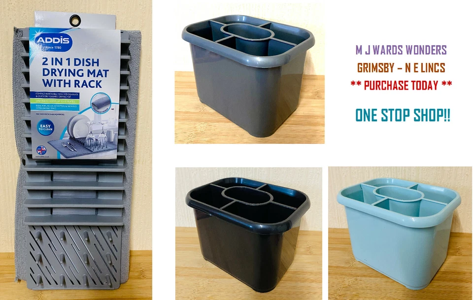 Gama Addis - Estera de secado de platos 2 en 1 con estante/escurridor de cubiertos Foto 1 de 1