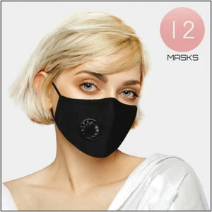 12 Packung Schutz Gesichtsmaske Schwarz Mit Valve Wiederverwendbar Waschbar Etui - Picture 1 of 2